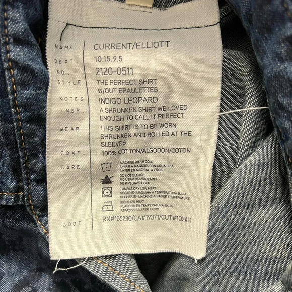 Current/Elliott The Perfect Shirt in Indigo Leopard Denim Size US 0‎ / XS - Picture 11 of 12